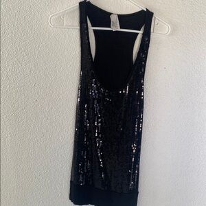 Sequin Black racer back long tank top juniors large